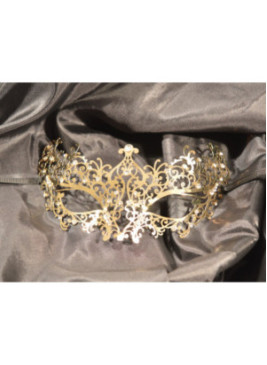Masque vénitien Chiara rigide doré avec strass - HMJ-016B